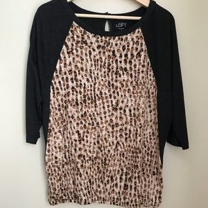 LOFT Leopard + gray baseball top | M